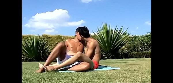  Hot sunny day for two naked gay jocks wild outdoor sex